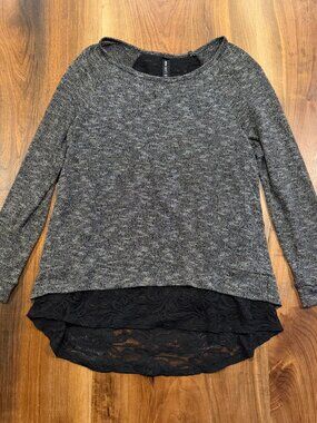 Design Lab metallic gold open back lace trim sweater